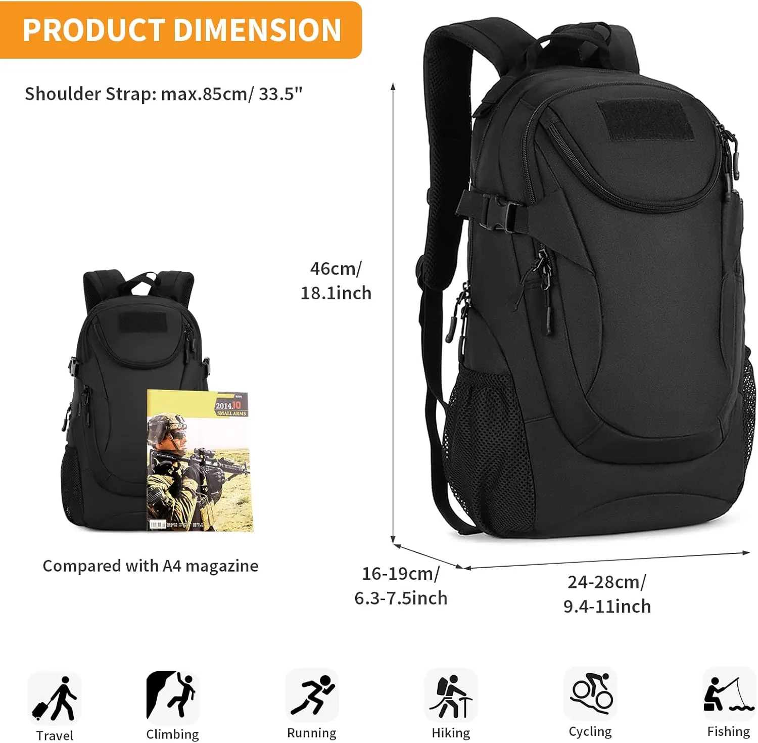 HUNTVP 25L Tactical Backpack Rucksack Tactical Assault Pack Military Bag WR