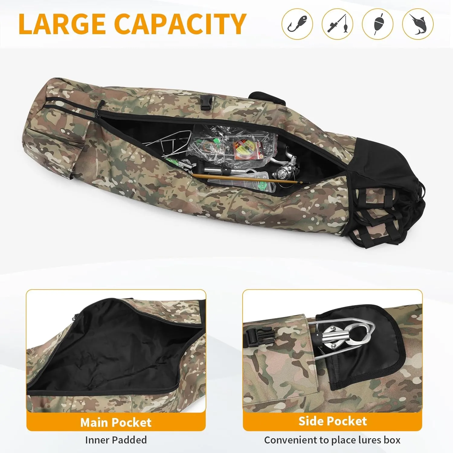 HUNTVP Fishing Rod Reel Case Bag Organizer Travel Carry Case Carrier Holder Pole Tools Storage Bags