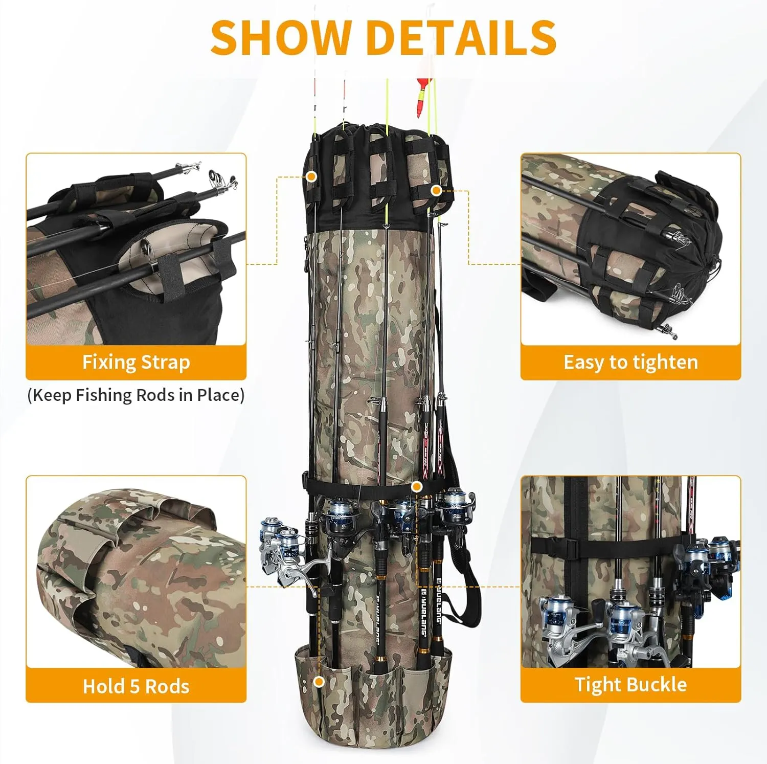 HUNTVP Fishing Rod Reel Case Bag Organizer Travel Carry Case Carrier Holder Pole Tools Storage Bags