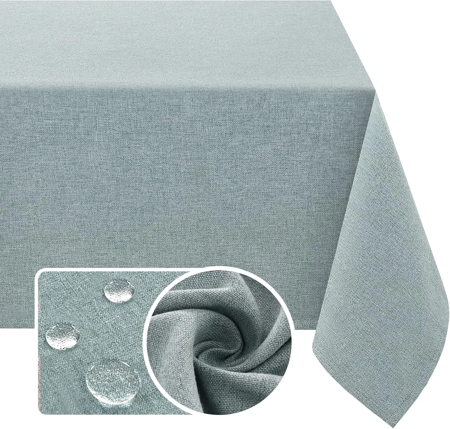 H.VERSAILTEX Linen Textured Tablecloth Square 60 x 60 Waterproof Solid Linen Woven Tablecloth Spill-Proof Linen Look Cover for Party Table Extra Soft and Thick Fabric Wrinkle Free, Heather Aqua Gray