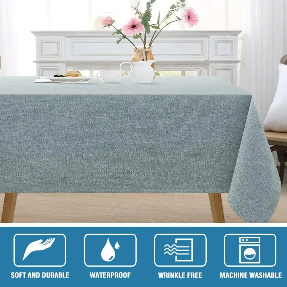 H.VERSAILTEX Linen Textured Tablecloth Square 60 x 60 Waterproof Solid Linen Woven Tablecloth Spill-Proof Linen Look Cover for Party Table Extra Soft and Thick Fabric Wrinkle Free, Heather Aqua Gray