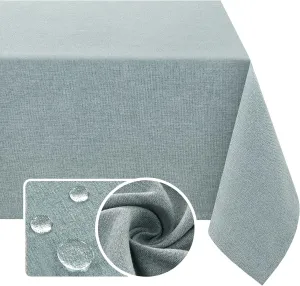 H.VERSAILTEX Linen Textured Tablecloth Square 60 x 60 Waterproof Solid Linen Woven Tablecloth Spill-Proof Linen Look Cover for Party Table Extra Soft and Thick Fabric Wrinkle Free, Heather Aqua Gray