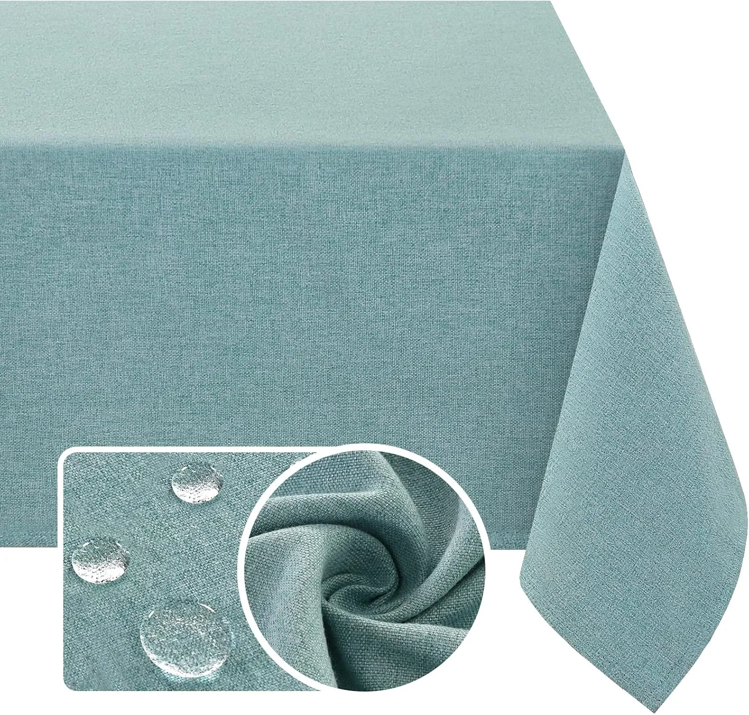 H.VERSAILTEX Linen Textured Tablecloth Square 60 x 60 Waterproof Solid Linen Woven Tablecloth Spill-Proof Linen Look Cover for Party Table Extra Soft and Thick Fabric Wrinkle Free, Heather Aqua