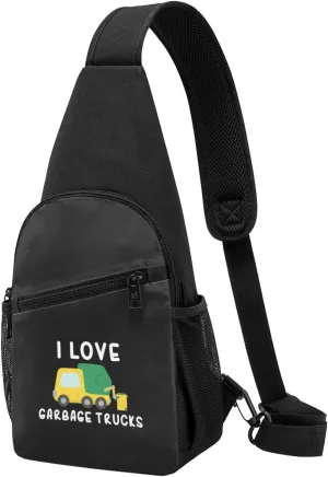 I Love Garbage Trucks Unisex Chest Bag Lightweight Crossbody Shoulder Bag Travel Pocket Black