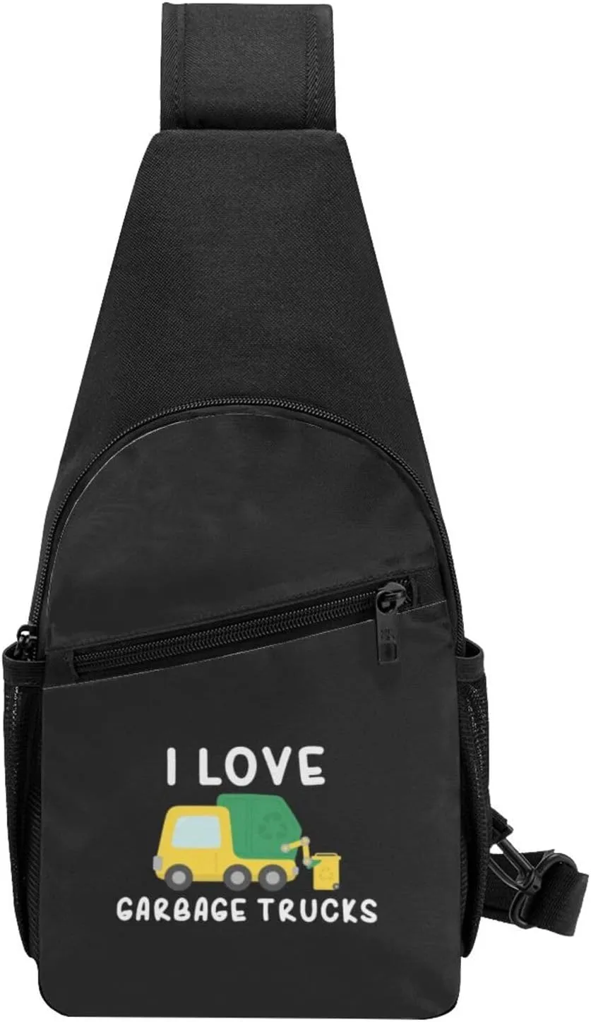 I Love Garbage Trucks Unisex Chest Bag Lightweight Crossbody Shoulder Bag Travel Pocket Black