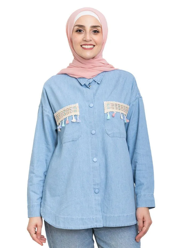 Ice Embellished Denim Shirt