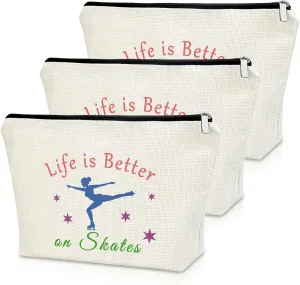 Ice Skating Gifts Makeup Bag 3PCS Inspirational Gift for Skate Lover Skating Team Gift for Girls Figure Skating Gifts Cosmetic Bag Graduation Gift for Skater Birthday Christmas Gifts for Friend