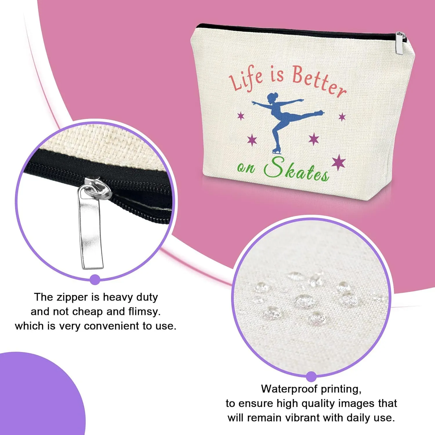 Ice Skating Gifts Makeup Bag 3PCS Inspirational Gift for Skate Lover Skating Team Gift for Girls Figure Skating Gifts Cosmetic Bag Graduation Gift for Skater Birthday Christmas Gifts for Friend