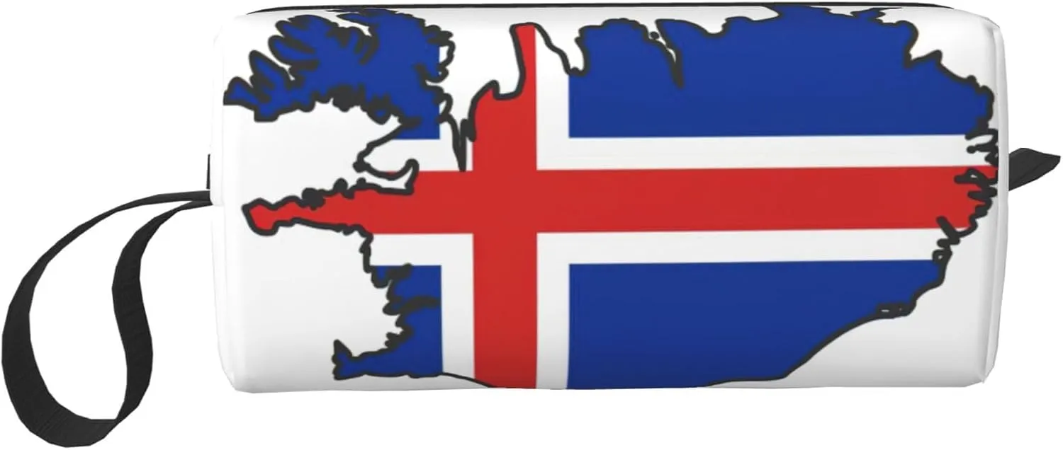 Iceland Flag Map print Large Capacity Travel Makeup Case Organizer Makeup Bag Portable Cosmetic Bag For Women