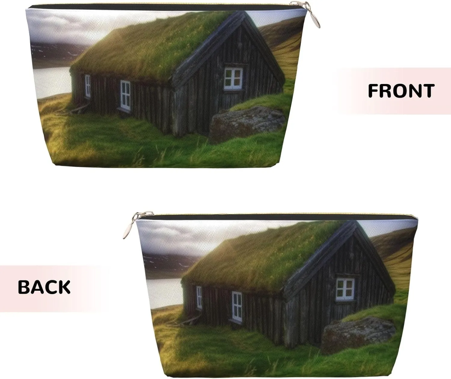 Iceland Hut printed Leather Travel Toiletry Bag makeup bag Cosmetic Bag Clutch Bag