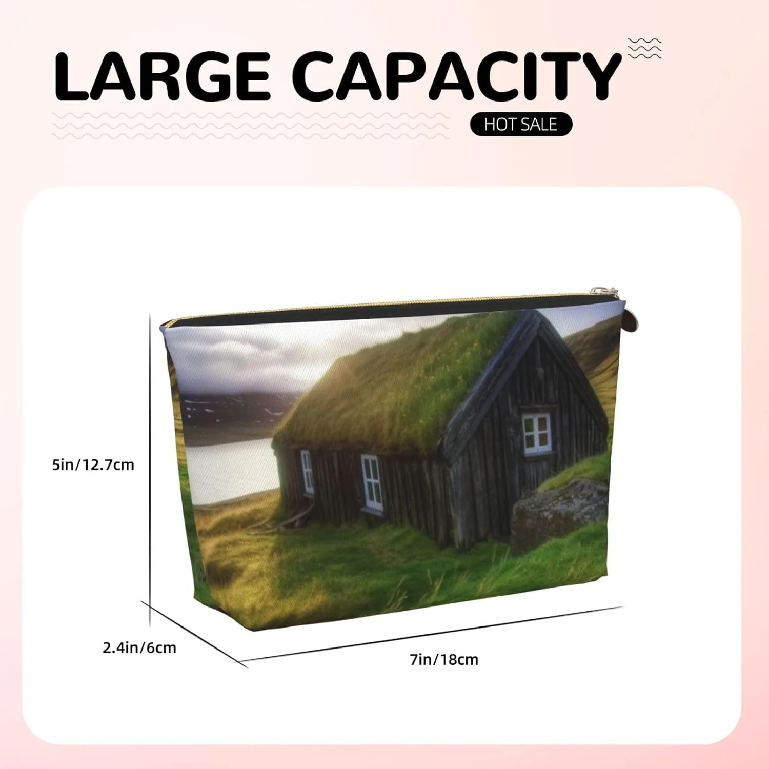 Iceland Hut printed Leather Travel Toiletry Bag makeup bag Cosmetic Bag Clutch Bag