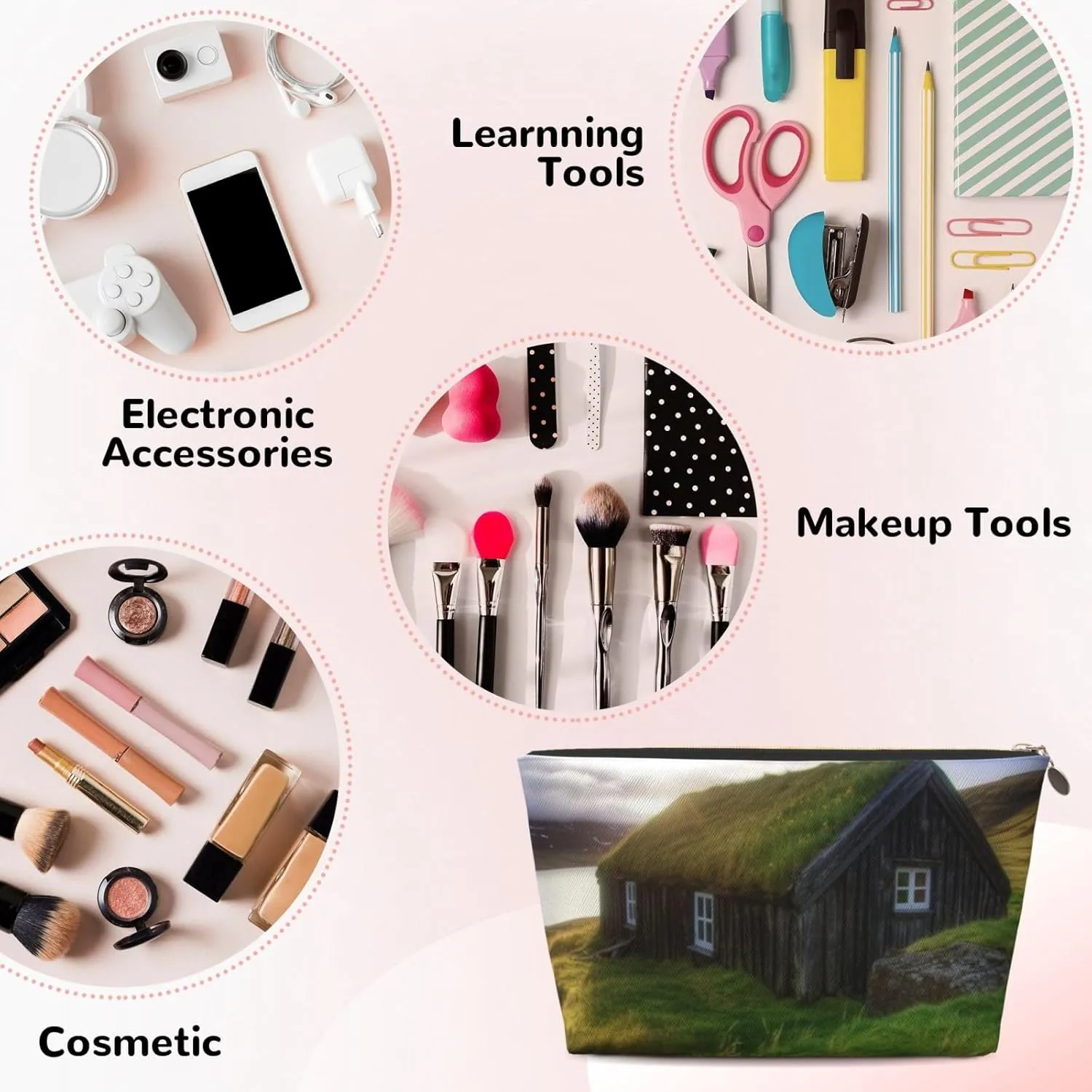 Iceland Hut printed Leather Travel Toiletry Bag makeup bag Cosmetic Bag Clutch Bag