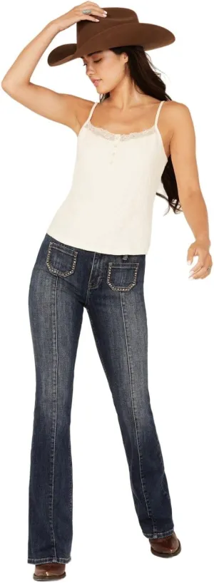 Idyllwind Women's Hadley Dark Wash High Rise Embellished Flare Stretch Denim - IWHO24J11-DKW 4W x 34L