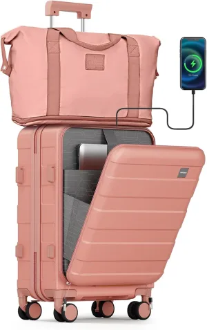 imiomo Carry on Luggage Airline Approved with TSA Lock, Hard Shell 20 Inch Travel Carry-on Suitcase with Spinner Wheels and Charging Port, Pink