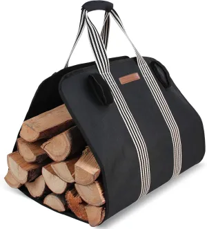 Indoor Heavy Firewood Log Carrier Tote, Oxford Canvas Fabric Foldable Wood Carrier Padded Handles, Outdoor Large Capacity Firewood Carrier Bag with Hook and Loop