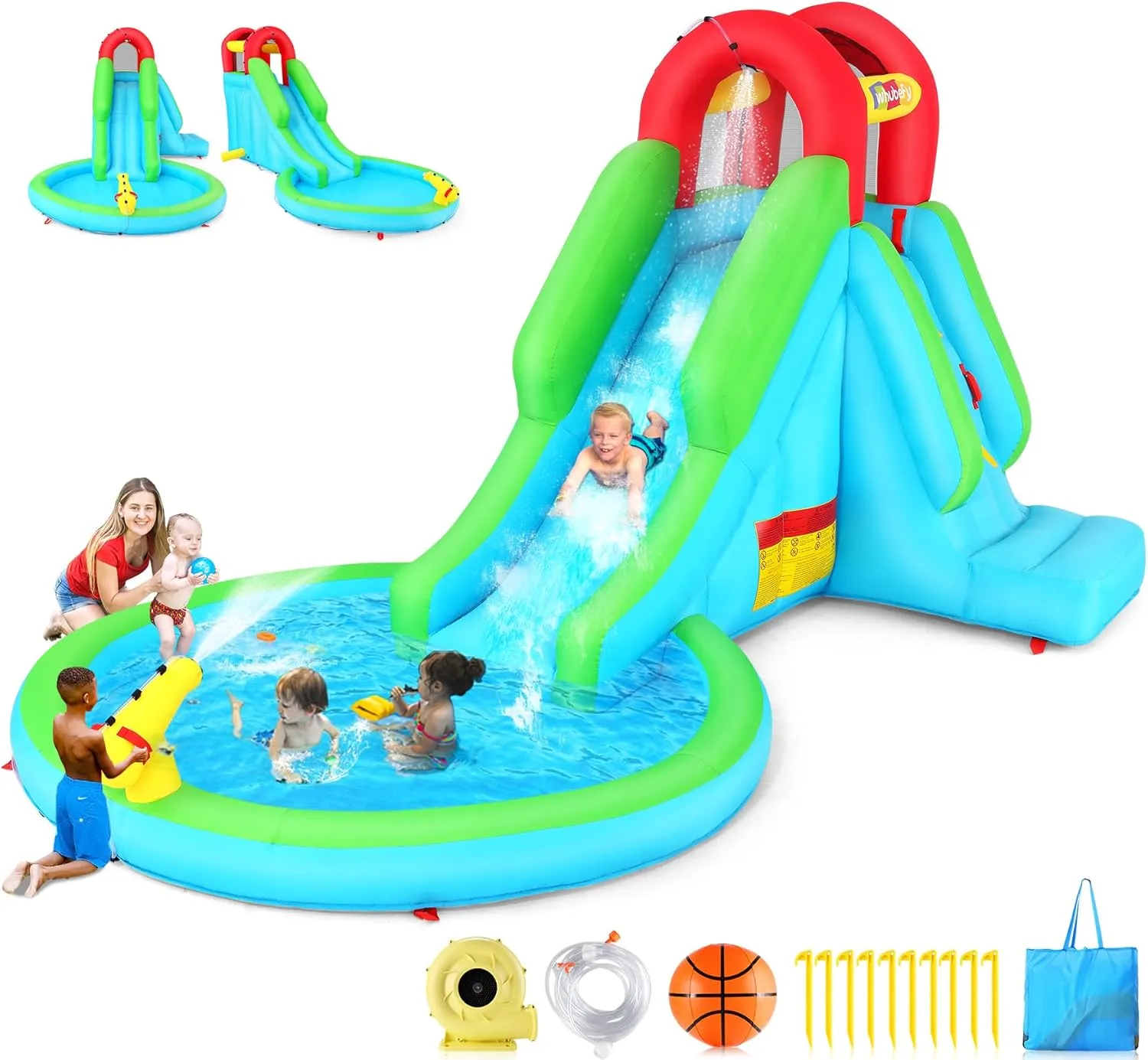 Inflatable Water Slide for Kids, 5-in-1 Waterpark with Slide for Wet and Dry, 13x8.3x7.1FT Blow Up Water Slides w/Water Cannon, Climbing Wall & Splash Pool for Backyard Outdoor Summer Fun