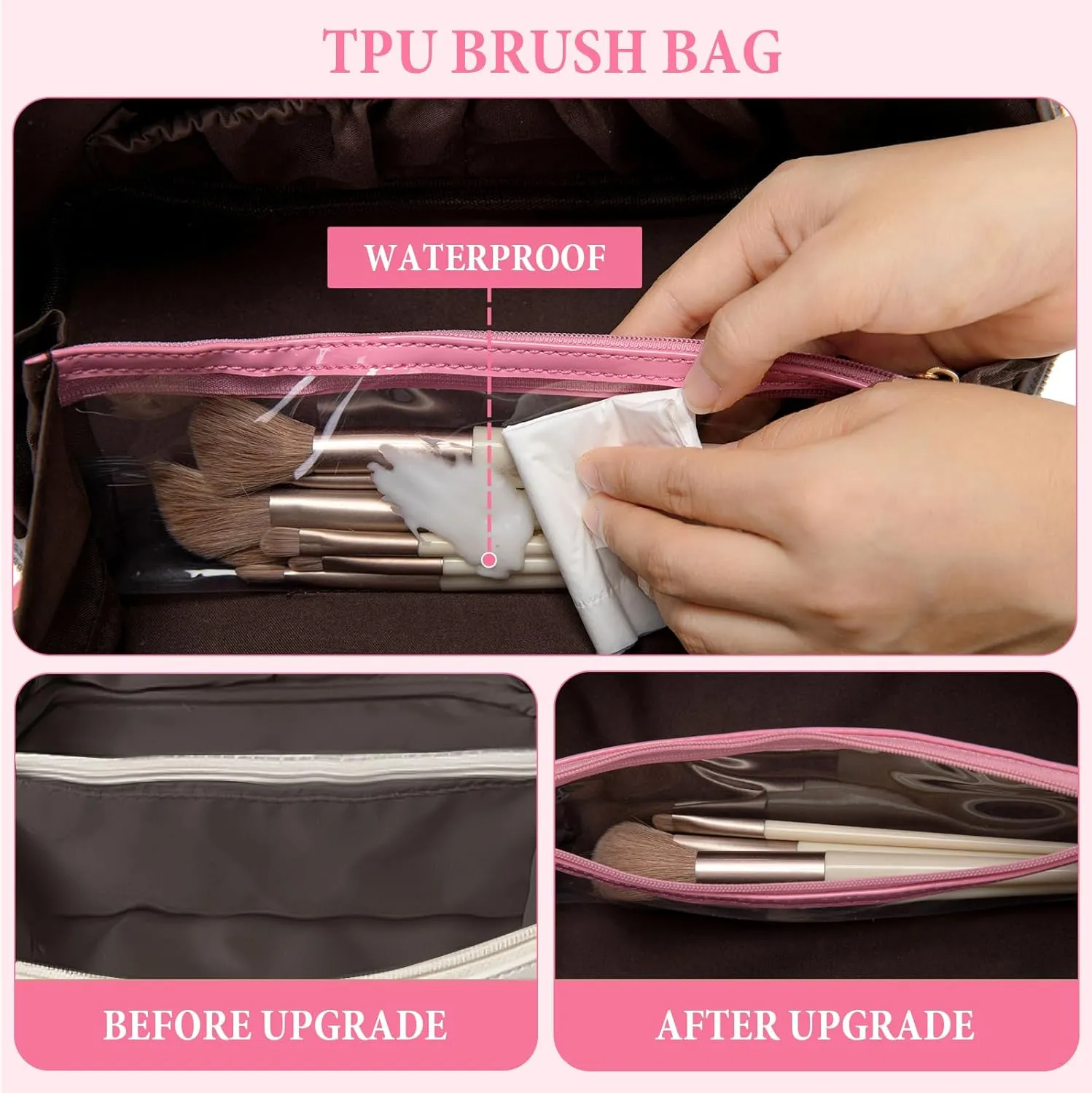 Initial Makeup Bag Large Capacity Travel Cosmetic Bag for Women PU Leather Open Flat Toiletry Bag with Handle and Divider Personalized Gifts for Women (Pink B)