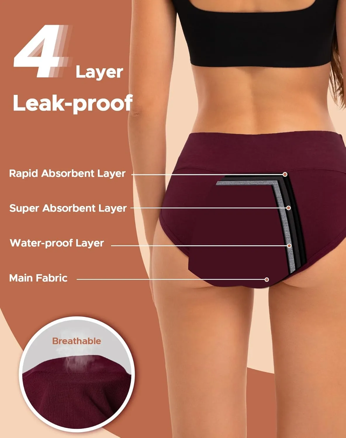 INNERSY Period Underwear for Women Heavy Flow High Waist Cotton Leak Proof Menstrual Panties 3-Pack
