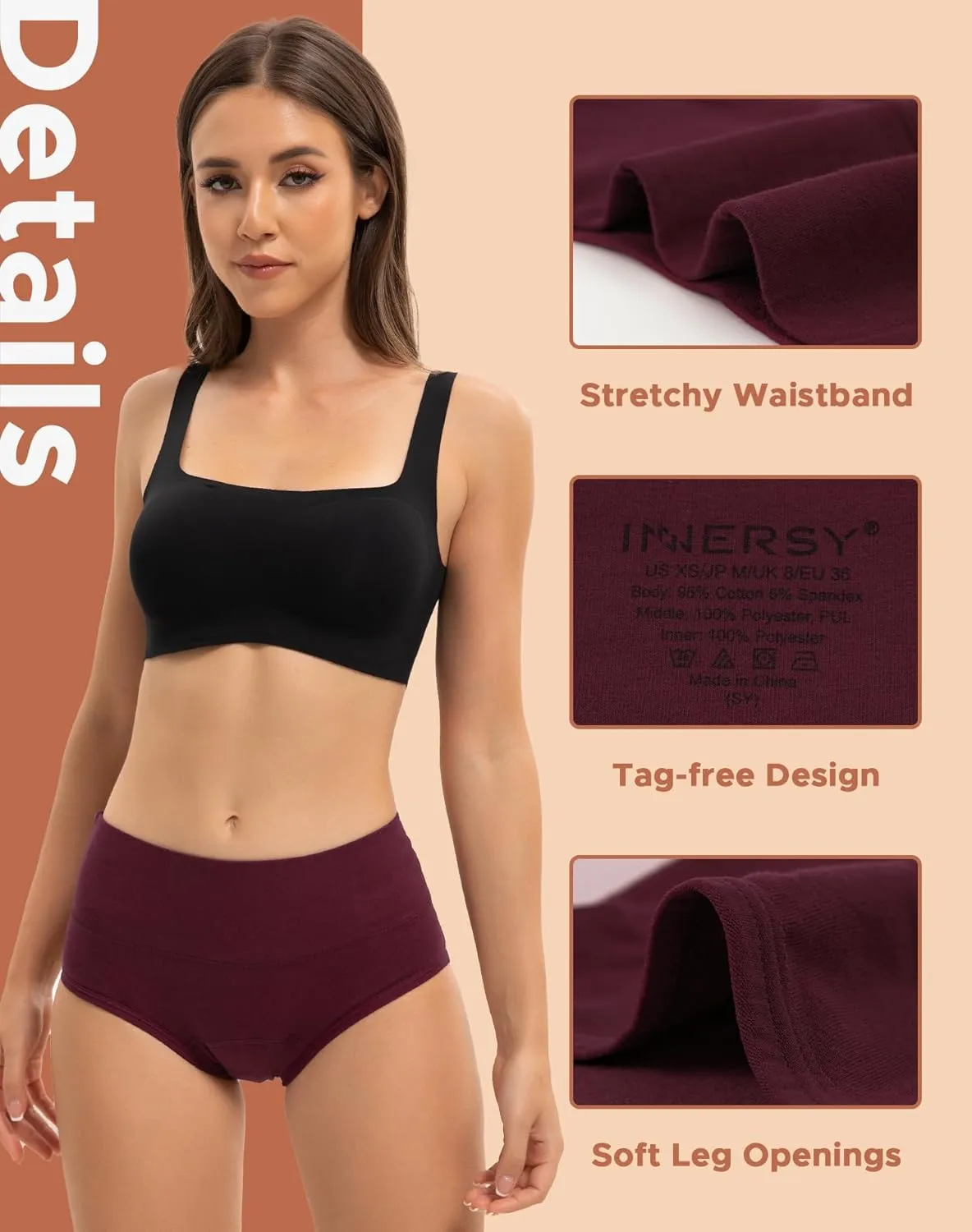 INNERSY Period Underwear for Women Heavy Flow High Waist Cotton Leak Proof Menstrual Panties 3-Pack