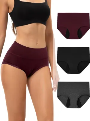 INNERSY Period Underwear for Women Heavy Flow High Waist Cotton Leak Proof Menstrual Panties 3-Pack