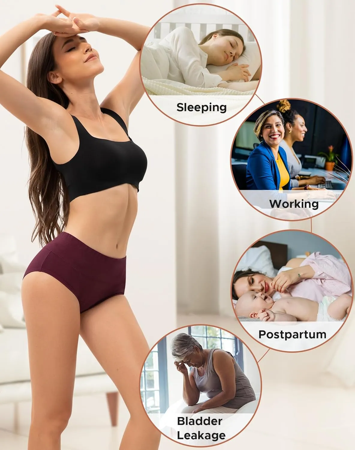 INNERSY Period Underwear for Women Heavy Flow High Waist Cotton Leak Proof Menstrual Panties 3-Pack