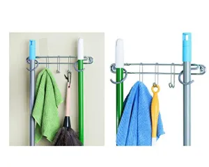 InterDesign Classico Wall Mount Broom and Mop Holder – Hanging Organizer, Chrome/Gray