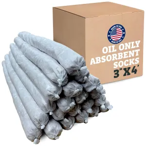 Intermountain Absorbents Oil Only Absorbent Socks - Oil Absorbent Socks, Absorbs Oil, Hydrocarbons & Repels Water - Recycled Polypropylene Oil Absorbing Socks, Oil Socks, 3"x4' (20 Pack)