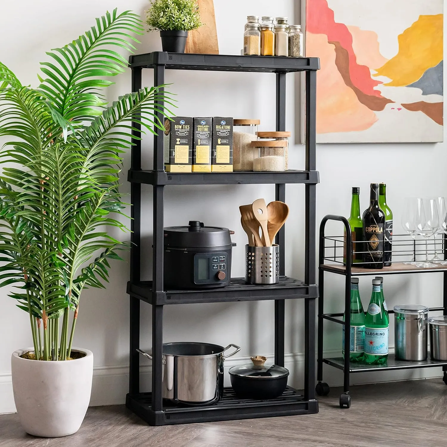 IRIS USA 4-Shelf Heavy Duty Plastic Storage Shelves, 400lb Capacity, 56"H x 36"W x 18"D, Large Modular Shelving Unit Storage Organizer for Garage, Home, Bathroom & Laundry, Storage Rack - Black