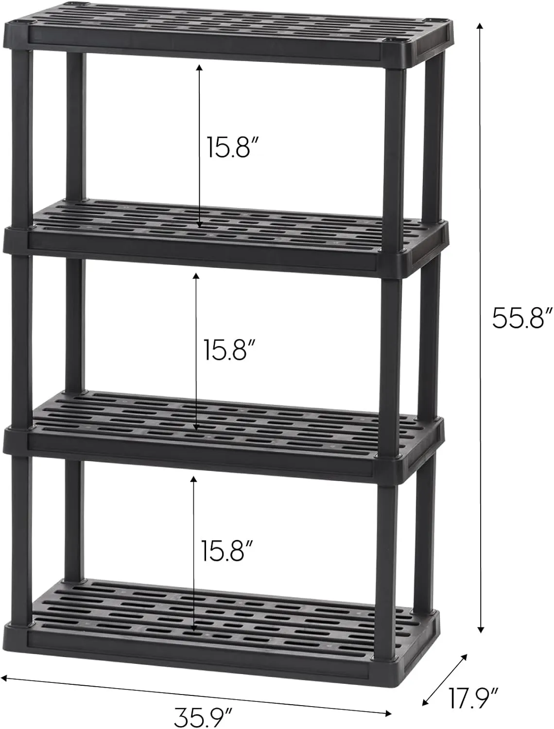 IRIS USA 4-Shelf Heavy Duty Plastic Storage Shelves, 400lb Capacity, 56"H x 36"W x 18"D, Large Modular Shelving Unit Storage Organizer for Garage, Home, Bathroom & Laundry, Storage Rack - Black