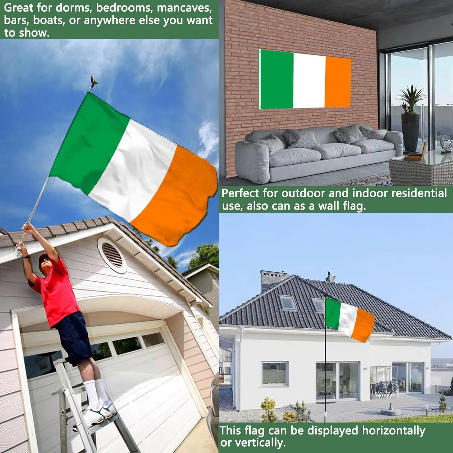 Irish Flag 2x3 Outdoor Double Sided Heavy Duty