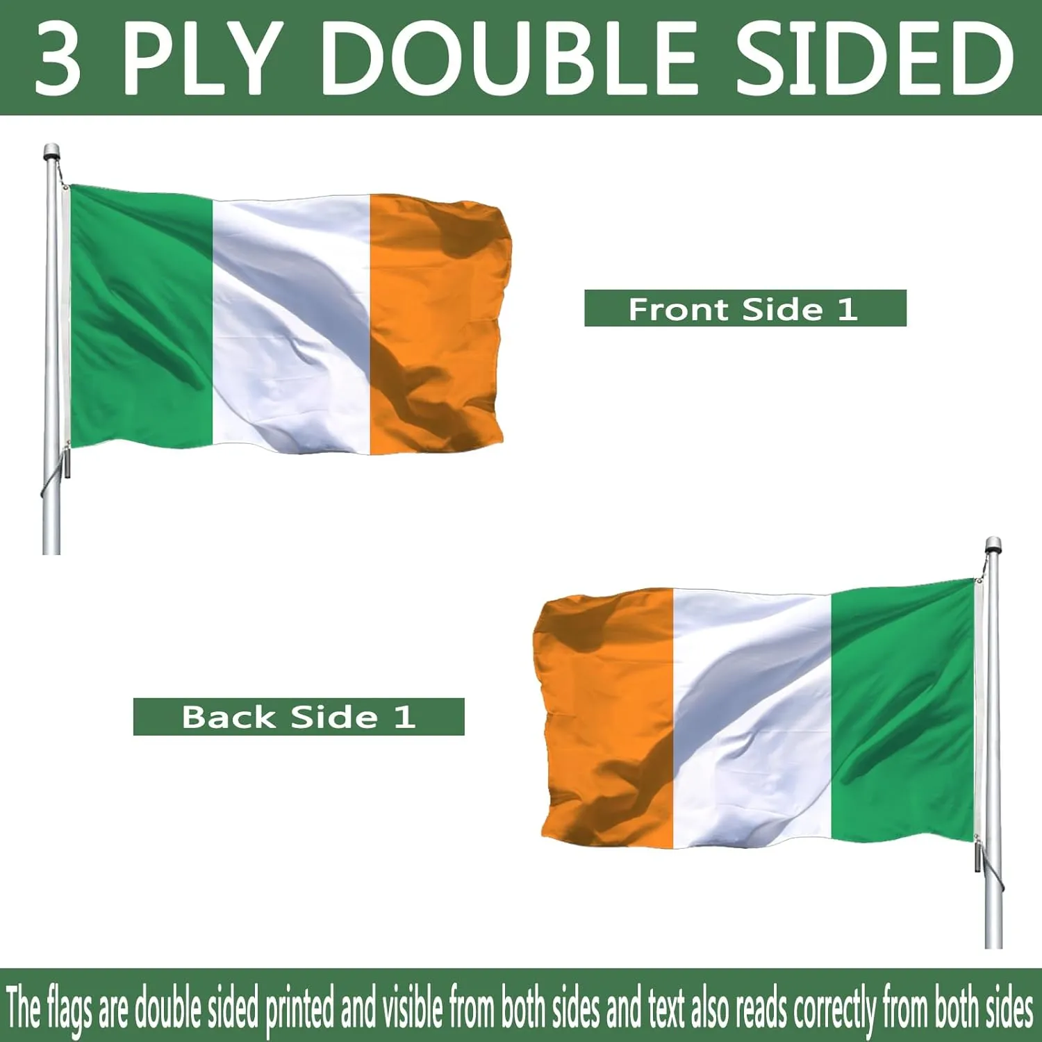 Irish Flag 2x3 Outdoor Double Sided Heavy Duty