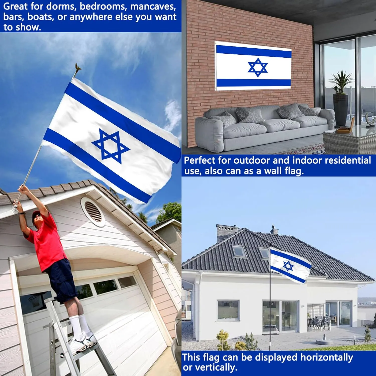 Israel Israeli Flag 3x5 Outdoor Double Sided- Heavy Duty Israeli National Country Flags of Israel with 2 Brass Grommets 4 Rows Stitched