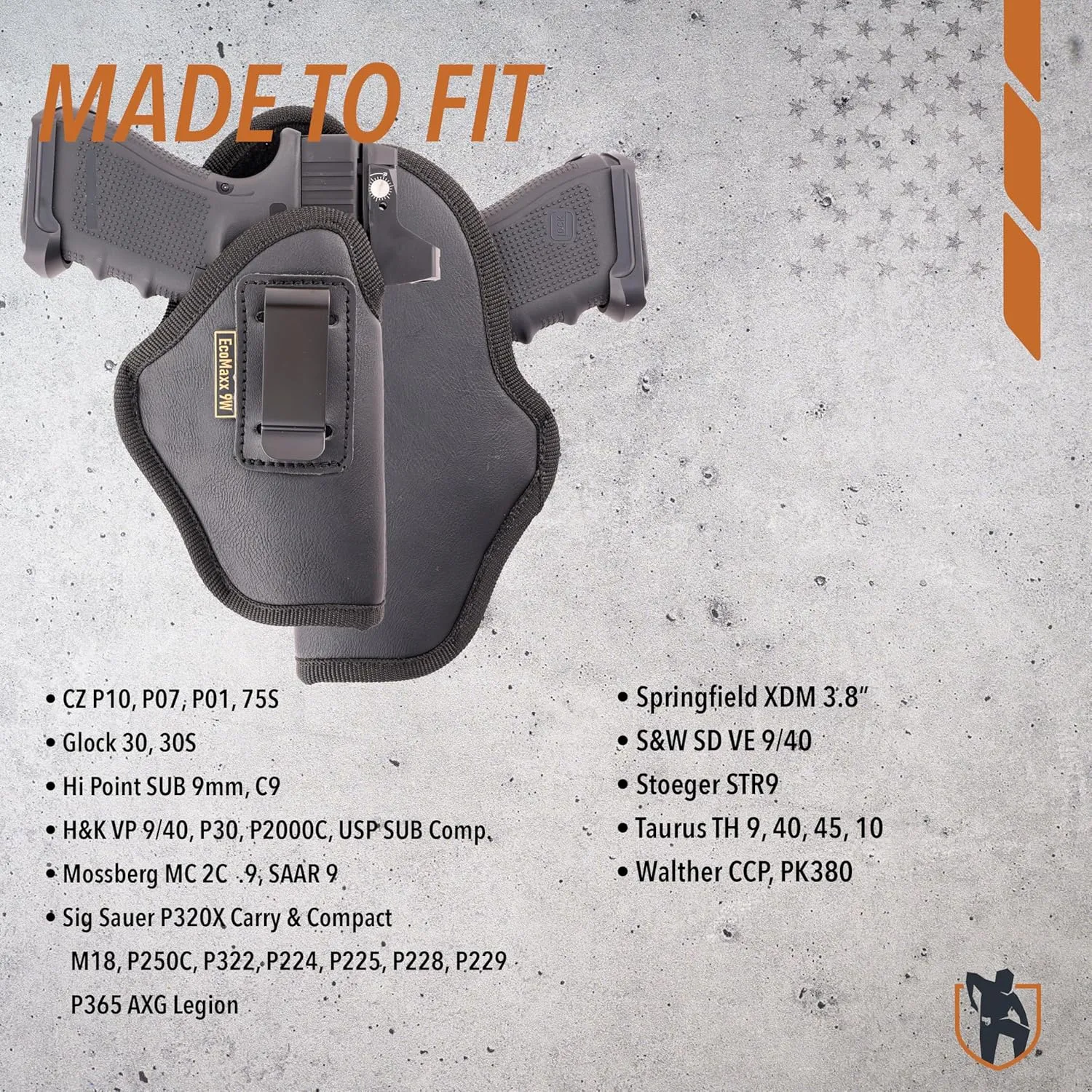 IWB Gun Holster, Universal Soft Leatherette, Optic Ready Fits: CZ P10, P07, 75S, G 30, 30S, H&K VP 9/40, SIG P320X Carry & Compact, XDM 3.8", S&W SD VE, Walther CCP, PK380