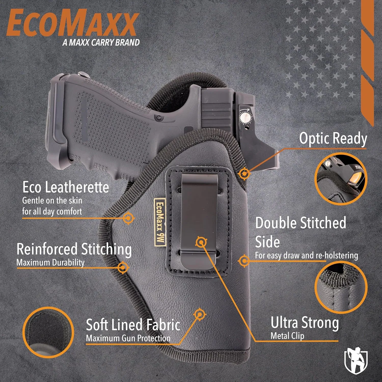 IWB Gun Holster, Universal Soft Leatherette, Optic Ready Fits: CZ P10, P07, 75S, G 30, 30S, H&K VP 9/40, SIG P320X Carry & Compact, XDM 3.8", S&W SD VE, Walther CCP, PK380