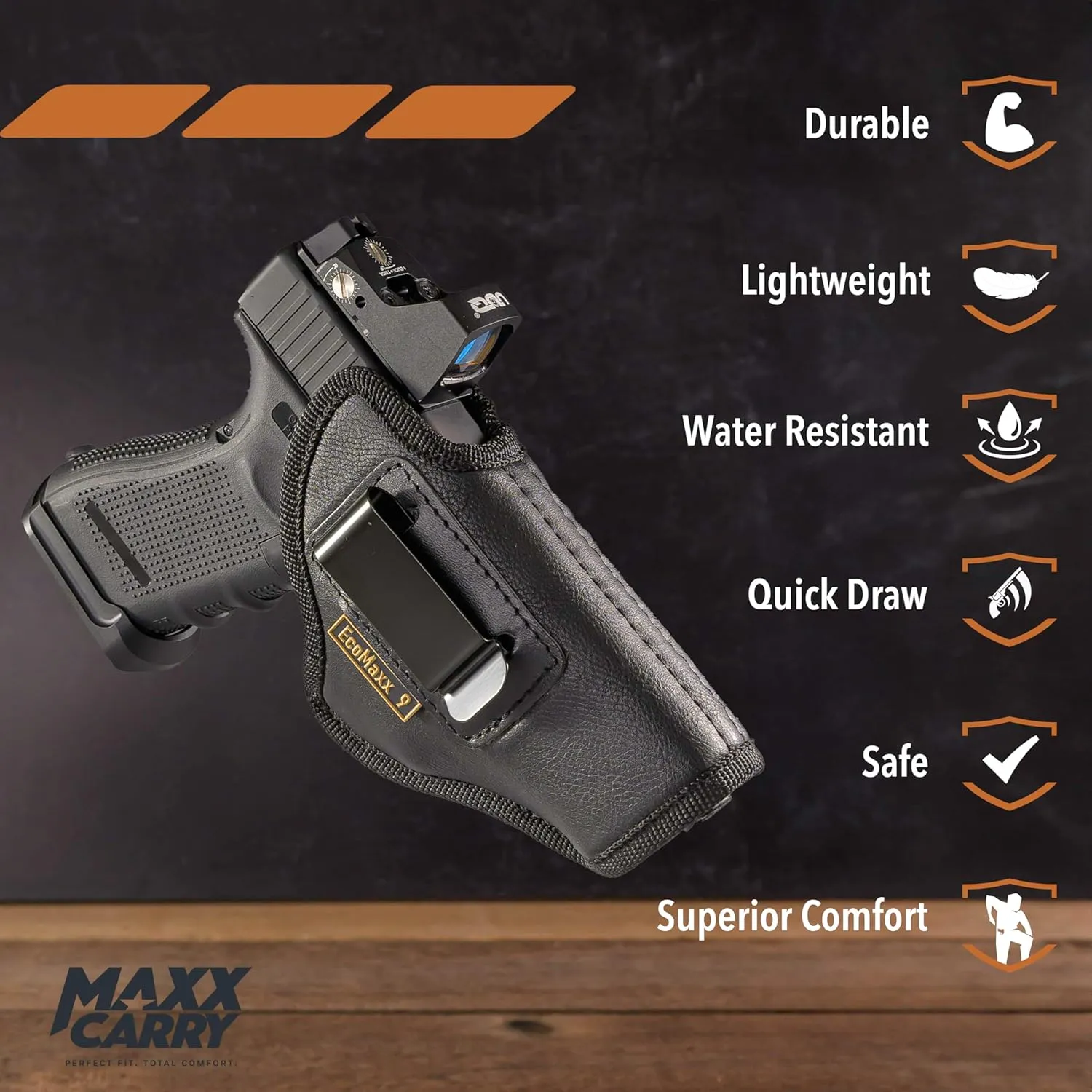 IWB Gun Holster, Universal Soft Leatherette, Optic Ready Fits: CZ P10, P07, 75S, G 30, 30S, H&K VP 9/40, SIG P320X Carry & Compact, XDM 3.8", S&W SD VE, Walther CCP, PK380