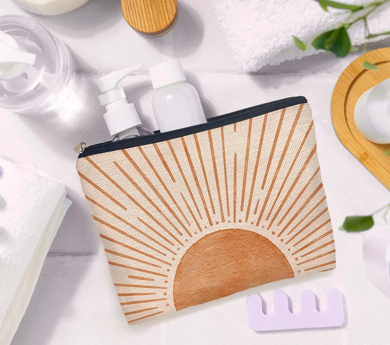 IWXYI Boho Cosmetic Bag,Mid-Century Boho Sunshine Women's Makeup Bag Case Bags Zipper Pouch Travel Toiletry Gifts For Women Teenage Girls