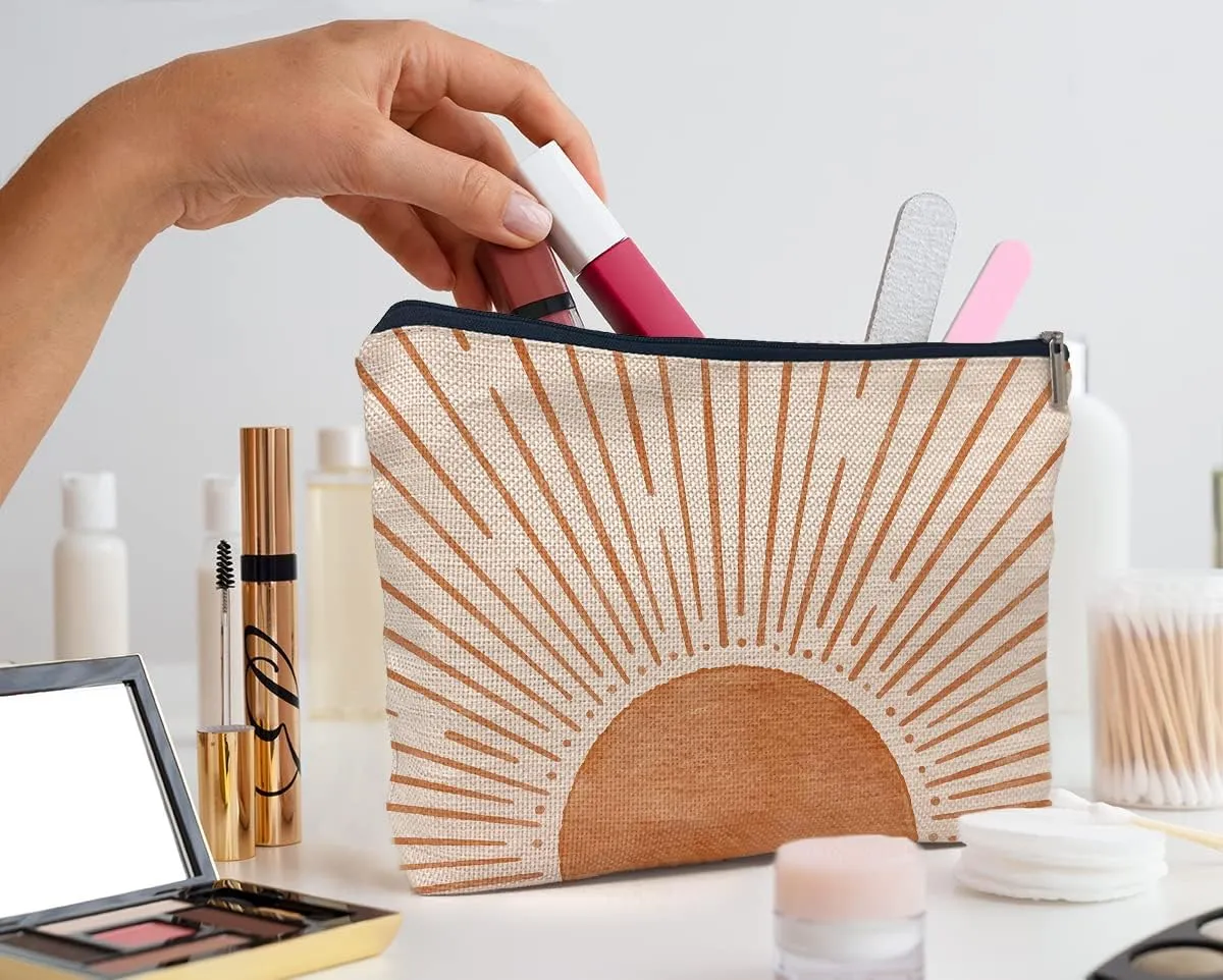 IWXYI Boho Cosmetic Bag,Mid-Century Boho Sunshine Women's Makeup Bag Case Bags Zipper Pouch Travel Toiletry Gifts For Women Teenage Girls