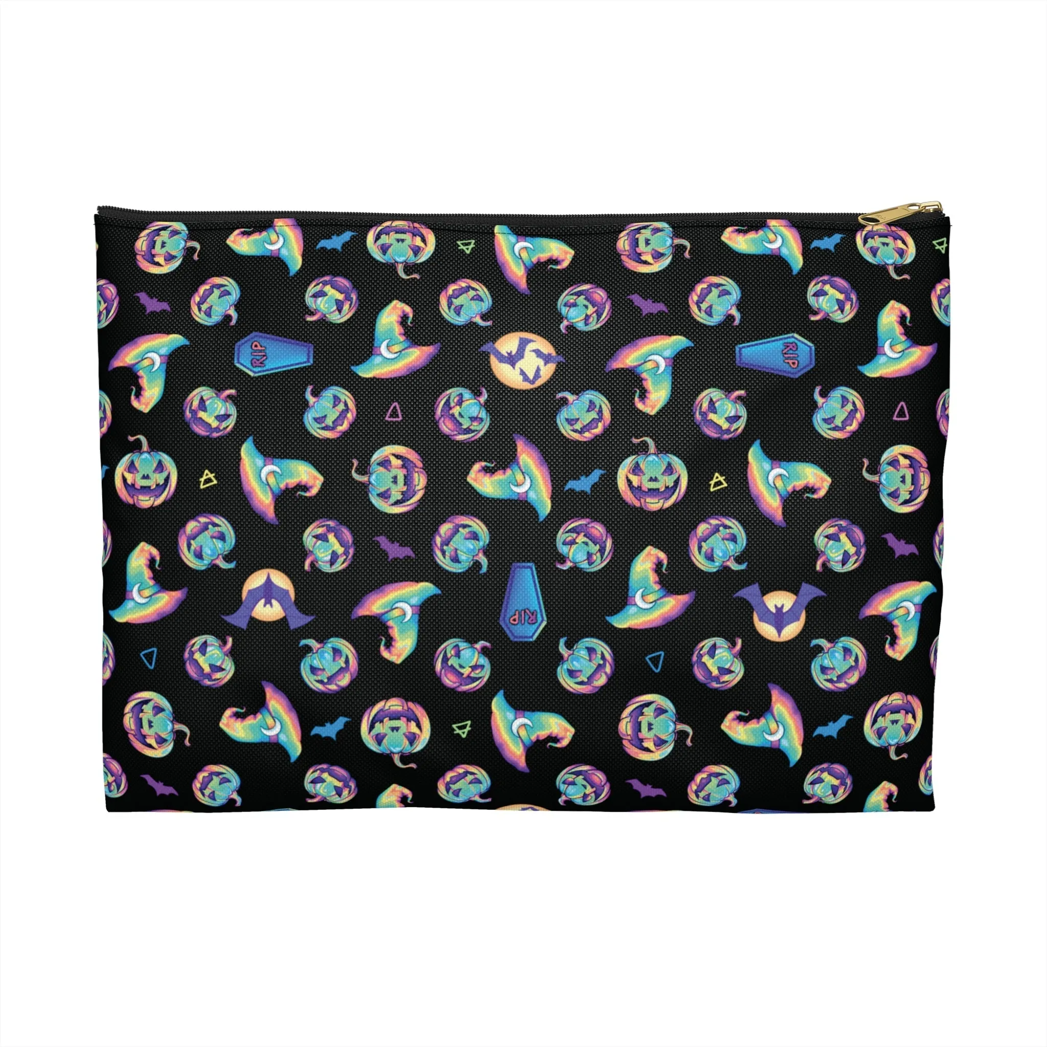 Jack-o’-Lanterns, Bats & Witch Hats Accessory Pouch - Black