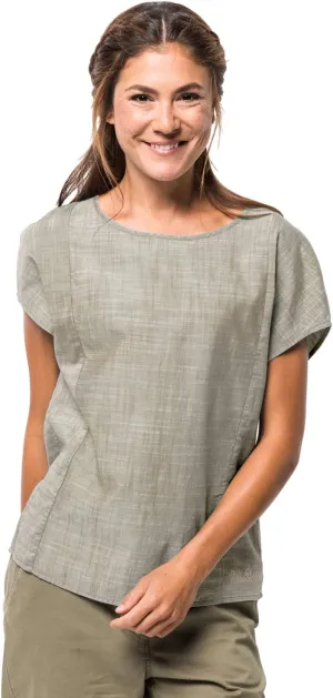 Jack Wolfskin Women's Emerald Lake Top Women's Organic Cotton Short Sleeve Blouse,Dusty Grey ,Medium