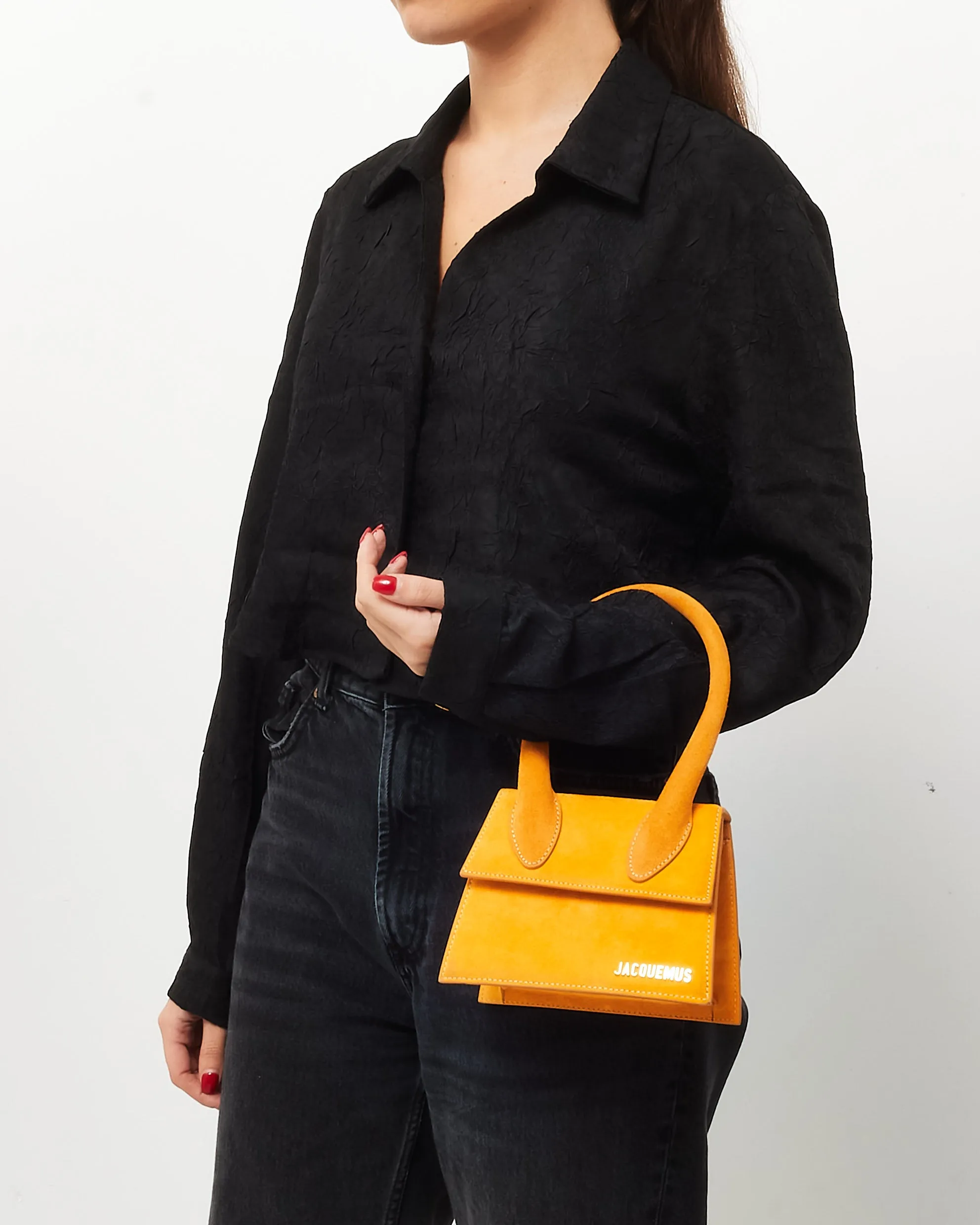 Jacquemus Orange Tan Suede Moyen Le Chiquito Crossbody Bag