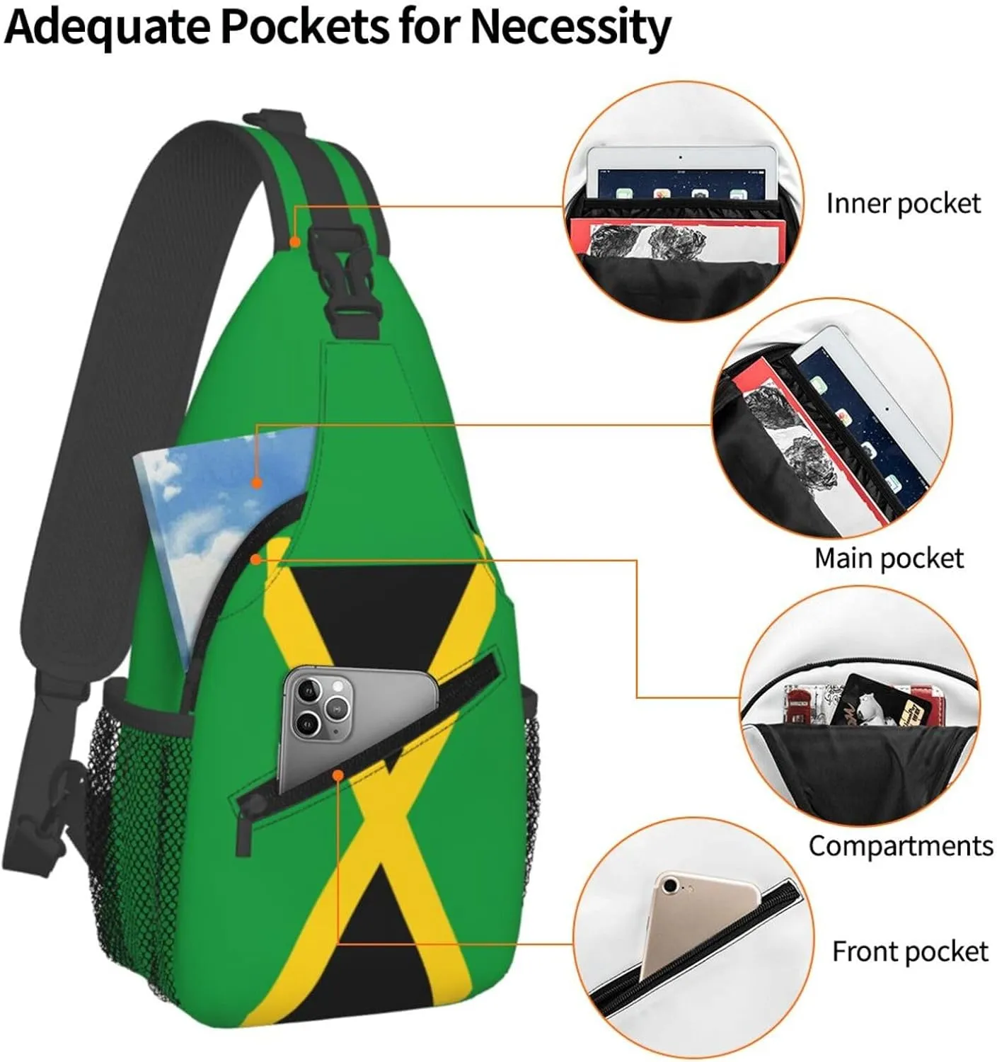 Jamaica Crossbody Bag Jamaica Flag Shoulder Bag Backpack Jamaican Sling Bag Jamaican Chest Casual Daypack Bag