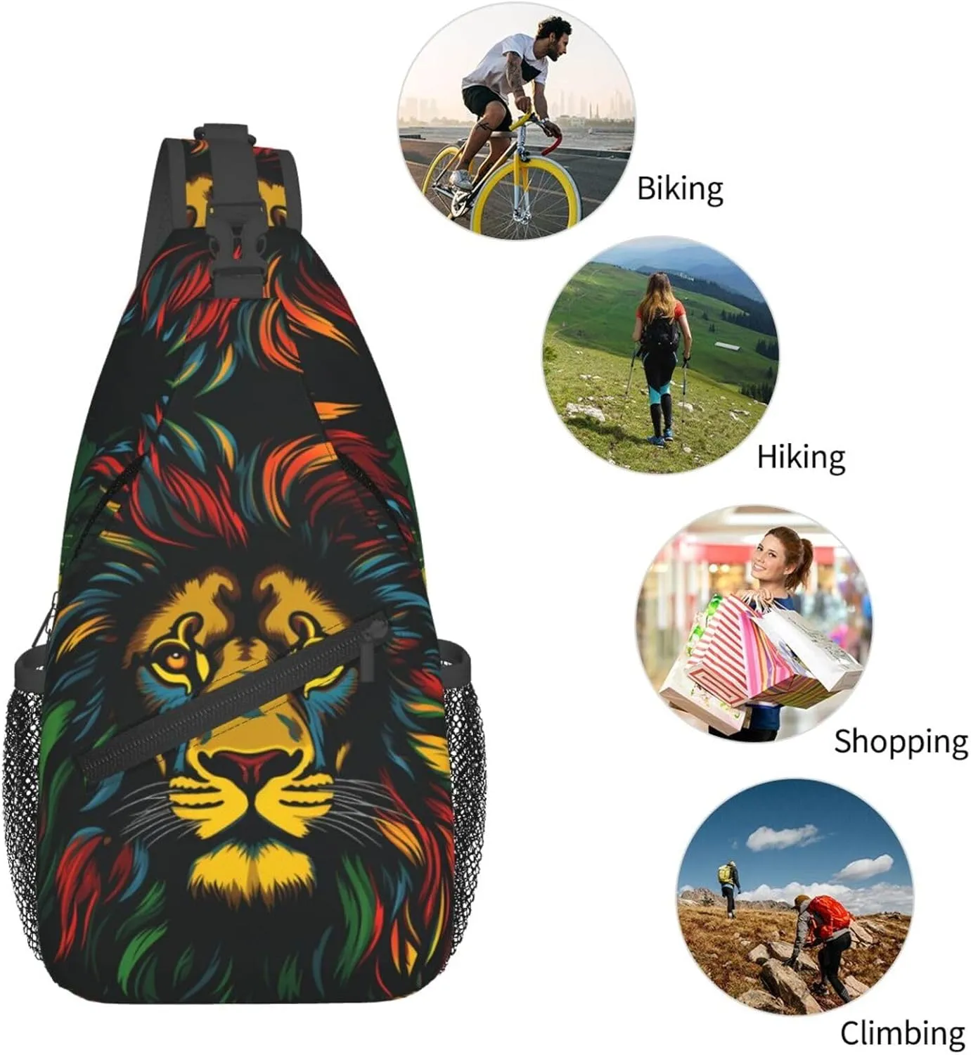 Jamaica Reggae Music Lion Outdoor Crossbody Shoulder Bag For Unisex Young Adult Hiking Bicycling