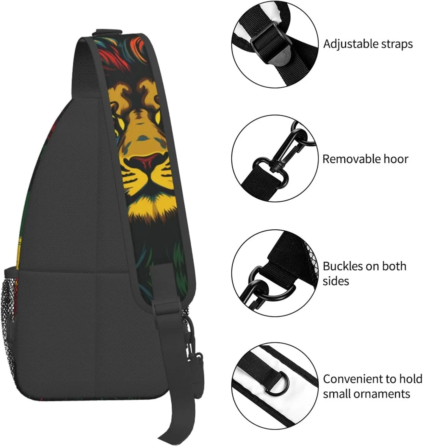 Jamaica Reggae Music Lion Outdoor Crossbody Shoulder Bag For Unisex Young Adult Hiking Bicycling