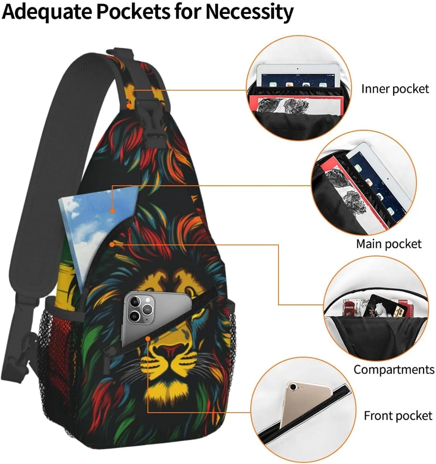 Jamaica Reggae Music Lion Outdoor Crossbody Shoulder Bag For Unisex Young Adult Hiking Bicycling