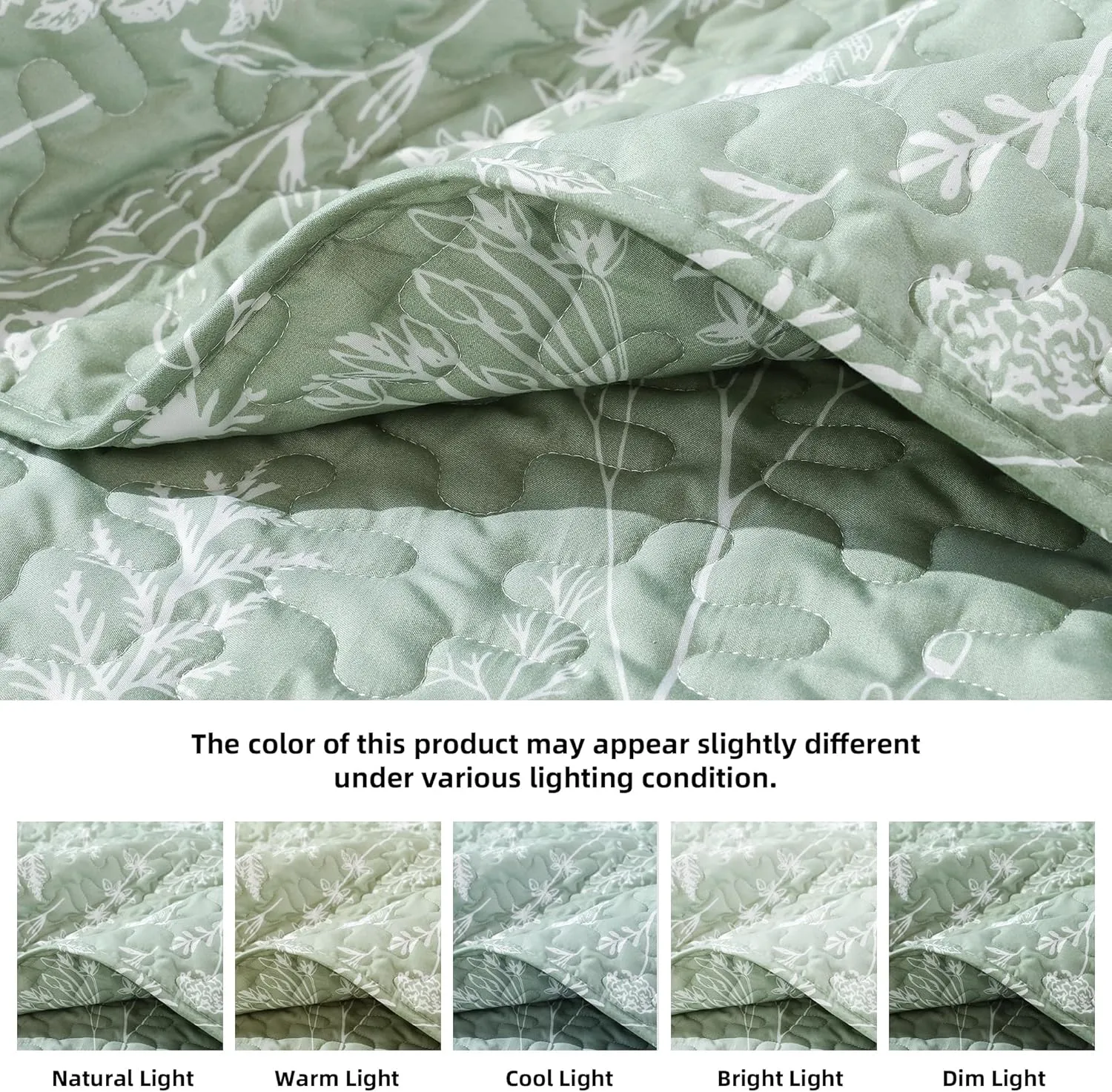 JANZAA Quilts Queen Size Sage Green Quilt Botanical with Floral Pattern Microfiber Bedspreads Queen Size 3 Pieces Lightweight Comforter Reversible Bedding Set with 2 Pillow Cases