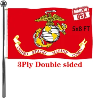 Jayus Double Sided US Marine Corps Military Flags 5x8 FT Outdoor - Vivid Colors 200D USMC Flag Banner with 3 Grommets