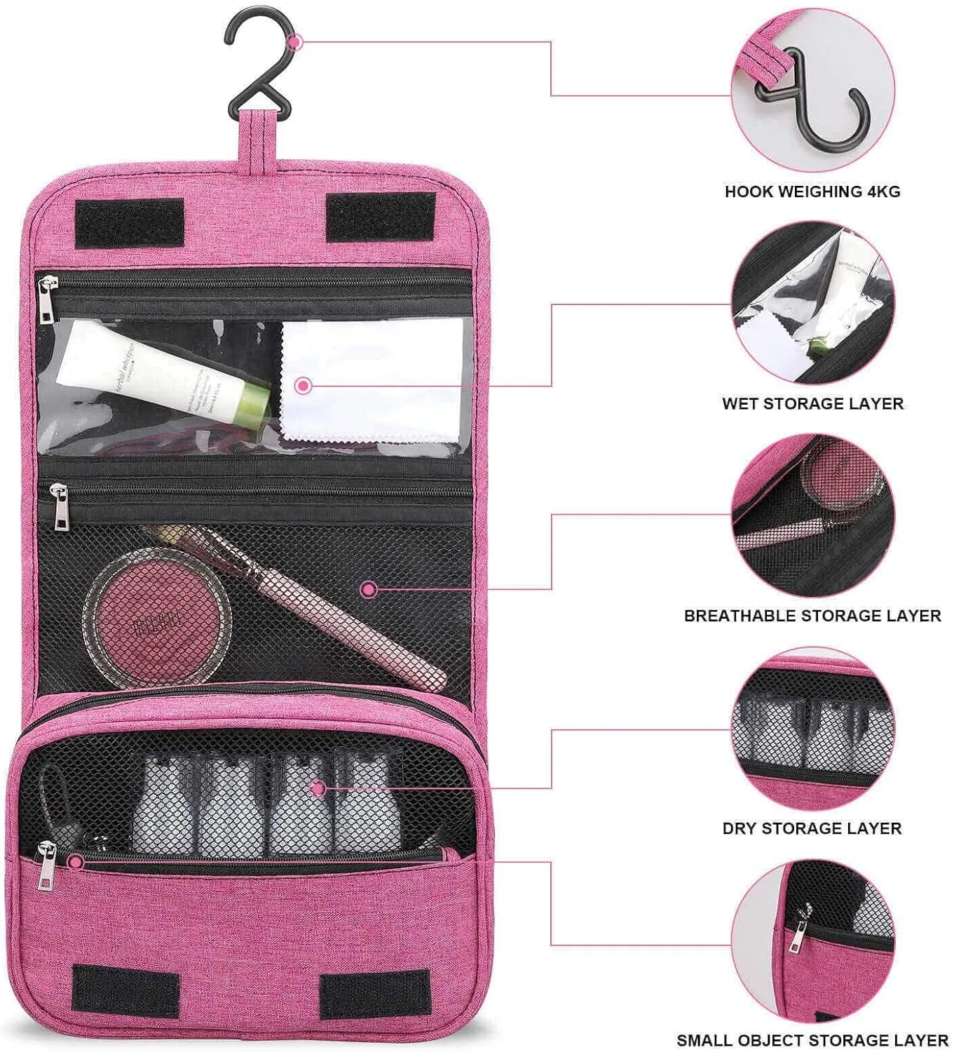 Jazz,Makeup Bag Cosmetic Travel Bag with Hanging Hook,Sketch of A Jazz Band Playing Music,Water-resistant Make Up Bag Organizer for Brushes,Full-size Container,Toiletries,Black White