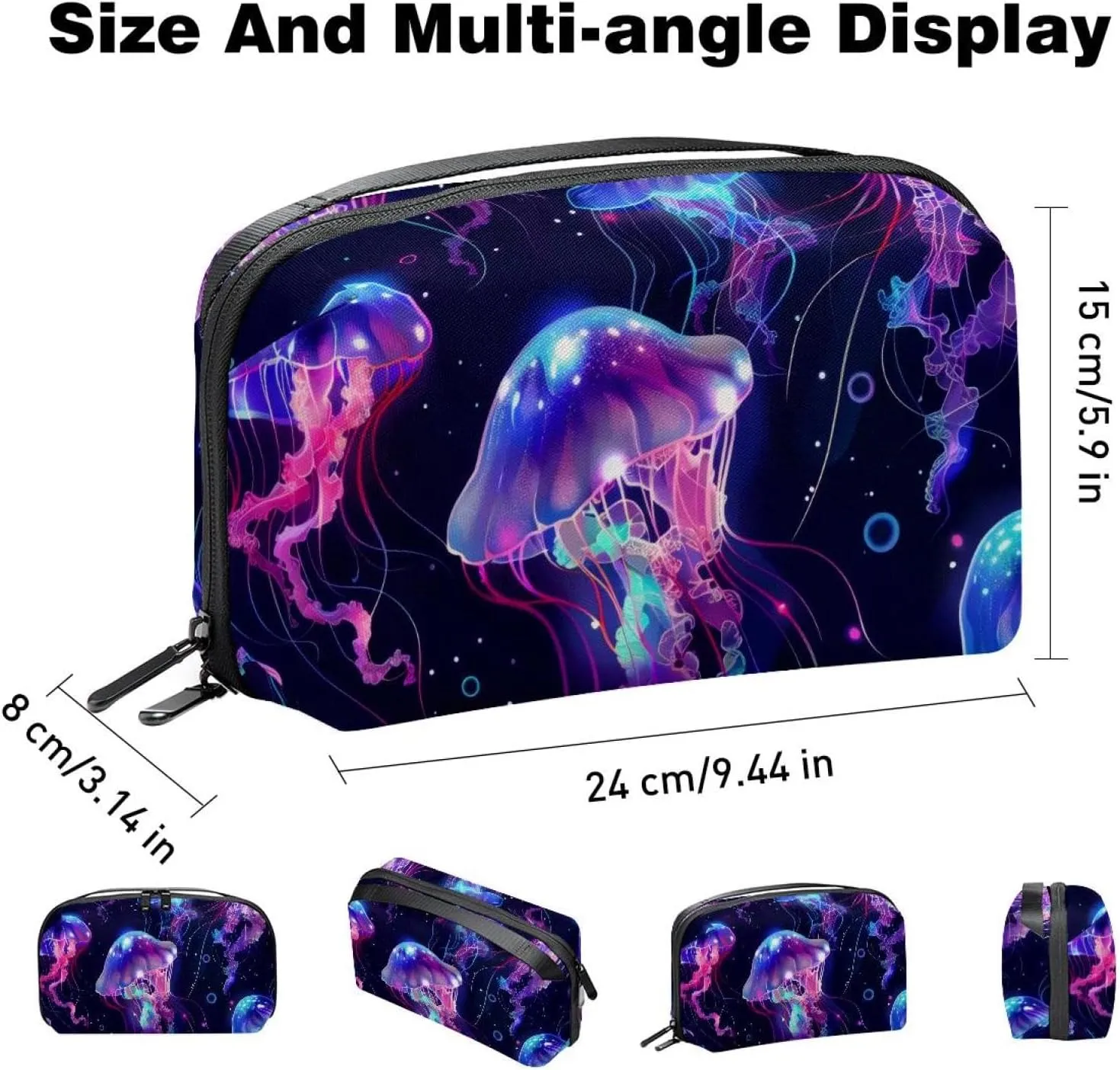 Jellyfish Swimming Undersea Pattern Electronics Organizer, Cord Cable Storage Bag Waterproof for Home Travelling, Electronic Accessories Case for Charge Mouse USB SD Card Hard Drives