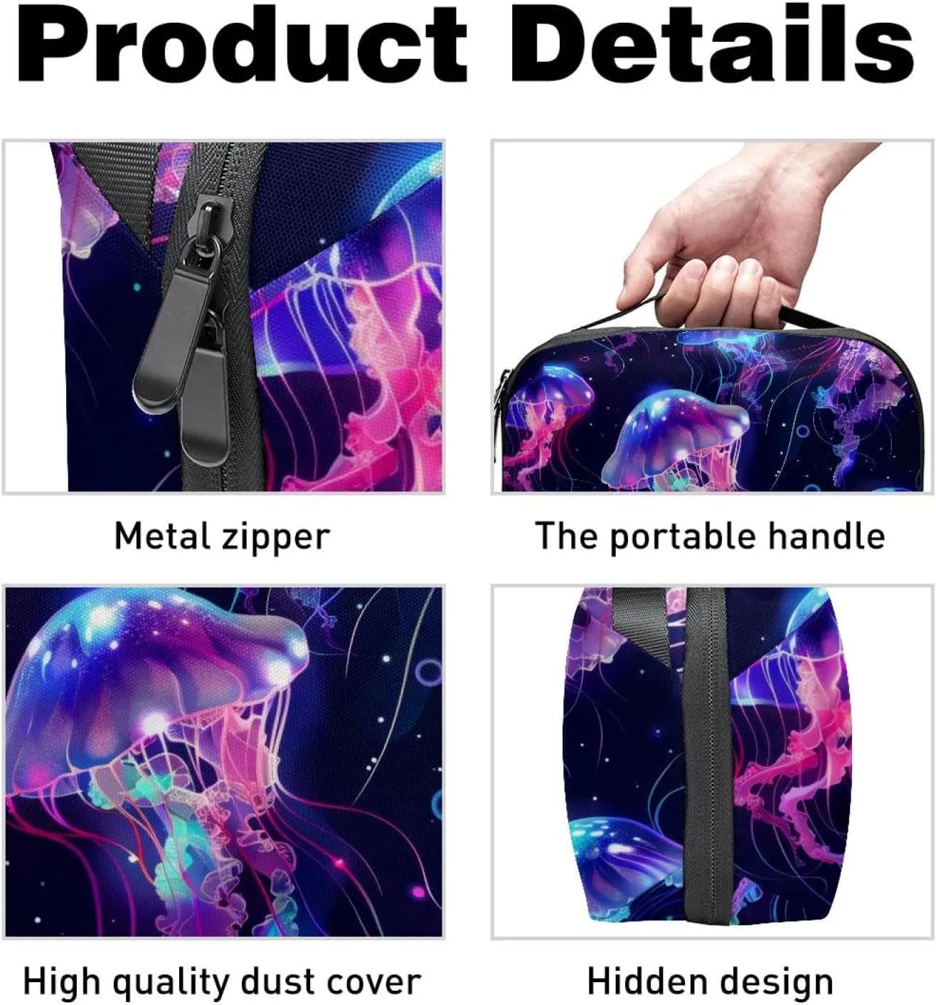 Jellyfish Swimming Undersea Pattern Electronics Organizer, Cord Cable Storage Bag Waterproof for Home Travelling, Electronic Accessories Case for Charge Mouse USB SD Card Hard Drives