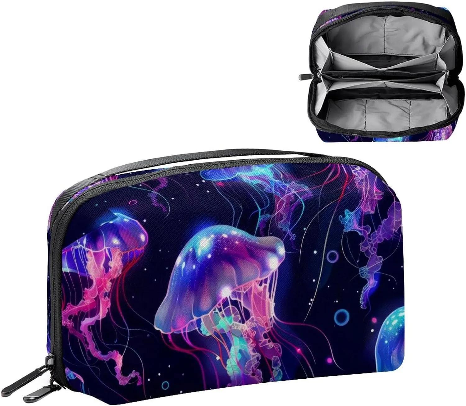 Jellyfish Swimming Undersea Pattern Electronics Organizer, Cord Cable Storage Bag Waterproof for Home Travelling, Electronic Accessories Case for Charge Mouse USB SD Card Hard Drives
